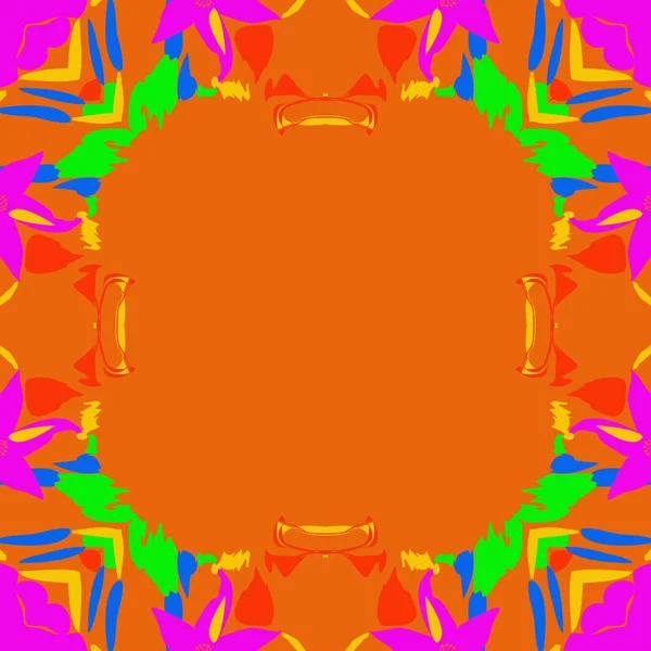 Циркулярный Бесшовный Рисунок Цветочного Мотива Пятна Листья Тычинки Копировальное Пространство — стоковый вектор