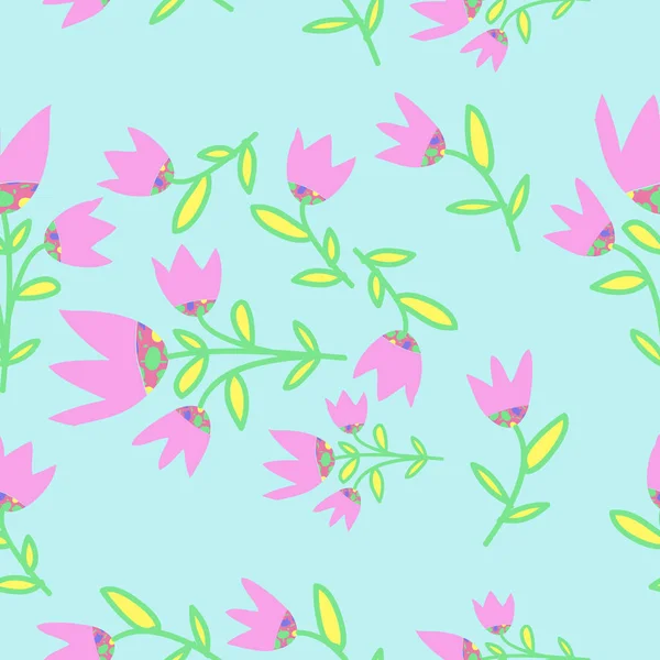 花卉图案 树叶和郁金香的无缝图案 — 图库矢量图片