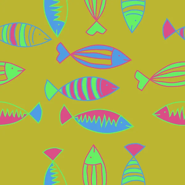 Seamless Pattern Abstract Simple Fishes — Stock Vector