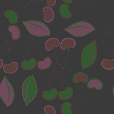 Kiraz saplamaları ile yatay kompozisyon, kesik çizgiler, etiketler.