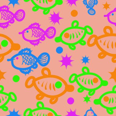Dikişsiz soyut balık deseni, vektör arka plan