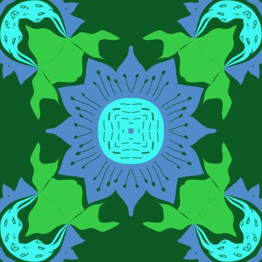 Stilize çiçekler, noktalar, zikzaklar, karalamalar Dairesel dikişsiz desen