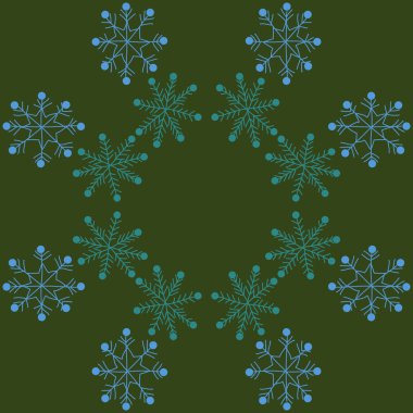 Kar taneleri ile renkli motiflerin dairesel dikişsiz desen, sadece vektör illüstrasyon