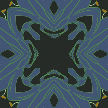 Stilize çiçek dairesel dikişsiz desen, stamens, şeritler, noktalar, dalga, kopyalama alanı. 