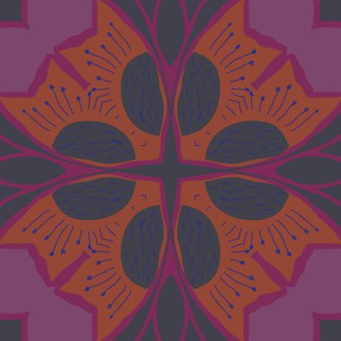 Stilize çiçek dairesel dikişsiz desen, doodles, stamens