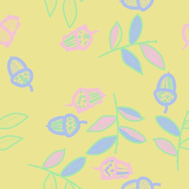 Soyut basit meşe palamudu ve dallarının dikişsiz deseni 