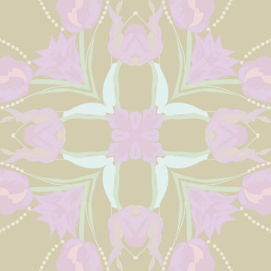 Çiçek motifi, çiçekler, yapraklar, dallar dairesel dikişsiz desen.