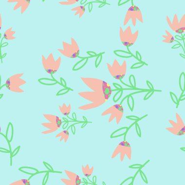 çiçekler, vektör çizim ile sanatsal seamless modeli