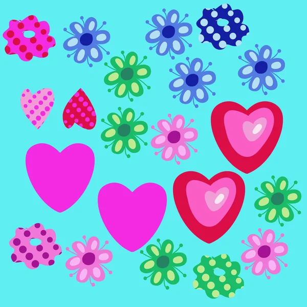 Patrón Con Flores Estilizadas Corazones Flores Con Medio Tono Corazones — Archivo Imágenes Vectoriales