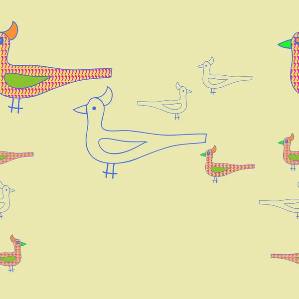 Sömlösa Mönster Abstrakta Enkla Fåglar Prydnad — Stock vektor