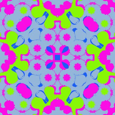 Kaleydoskopik motifteki soyut dekoratif lekelerin ve lekelerin dairesel dikişsiz deseni