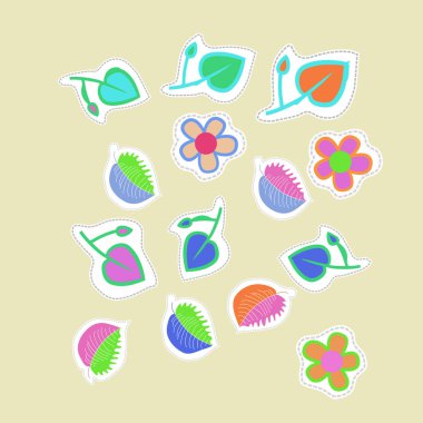 renkli çiçekler ve yaprakları ile sanatsal dikişsiz desen