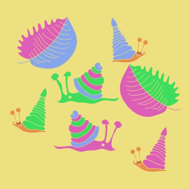 renkli salyangoz ve yaprakları ile sanatsal dikişsiz desen