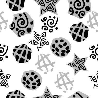 Dekoratif motif, çizgili, noktalar, elips, spiral, yıldız dikişsiz desen.  