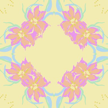 Çiçek çelenk dairesel dikişsiz desen, çiçekler, noktalar, s