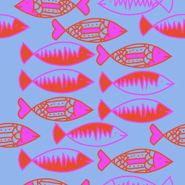 Fish Seamless Pattern Colored Motif — Stock Vector