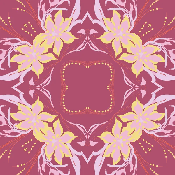 Motif Circulaire Sans Couture Motif Floral Fleurs Feuilles Branches — Image vectorielle