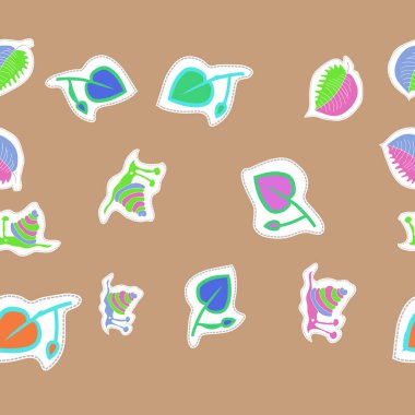 renkli salyangoz ve yaprakları ile sanatsal dikişsiz desen