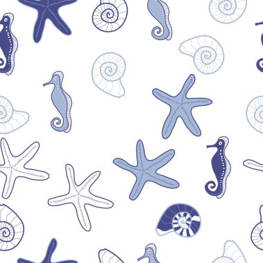 Balık, kabuk ve denizyıldızının dikişsiz deseni