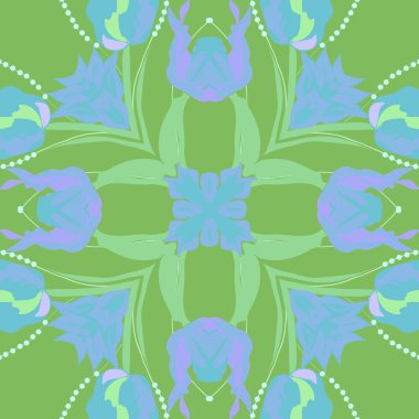 Çiçek motifi, çiçekler, yapraklar, dallar dairesel dikişsiz desen.