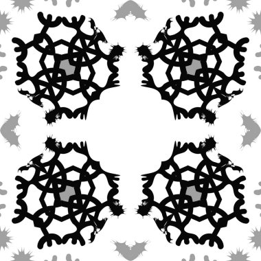 Kış motifi dairesel dikişsiz desen, kar taneleri, yıldızlar, nokta, delik, kopyalama alanı.  