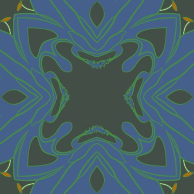 Stilize çiçek dairesel dikişsiz desen, stamens, şeritler, noktalar, dalga, kopyalama alanı. 