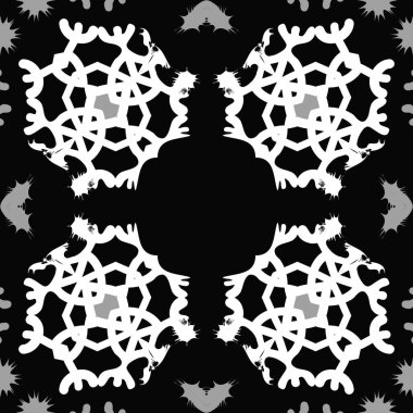 Kış motifi dairesel dikişsiz desen, kar taneleri, yıldızlar, nokta, delik, kopyalama alanı.  