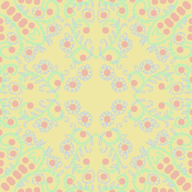 Çiçek ve yapraklar ile çiçek motifi Dairesel dikişsiz desen