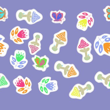 Soyut basit böcekler ve bitkiler süsleme Dikişsiz desen