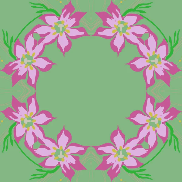 Circular seamless pattern with floral motif, copy space