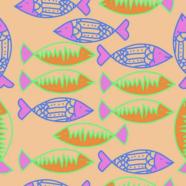 Fish Seamless Pattern Colored Motif — Stock Vector