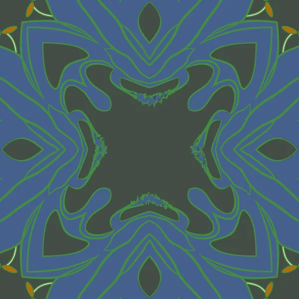 Stilize çiçek dairesel dikişsiz desen, stamens, şeritler, noktalar, dalga, kopyalama alanı. 