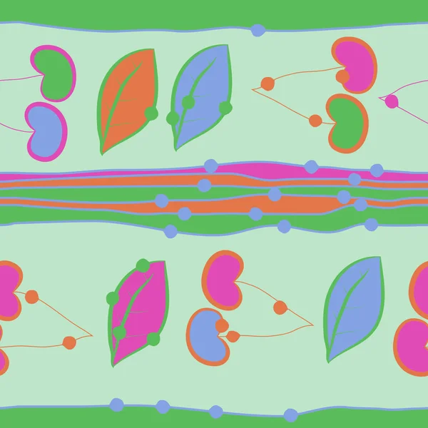 带叶子和樱桃的无缝图案背景的抽象矢量插图 — 图库矢量图片