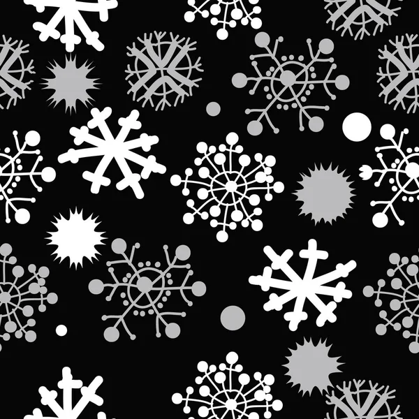 Patrón Sin Costuras Motivos Decorativos Garabatos Copos Nieve Estrellas Elipses — Archivo Imágenes Vectoriales