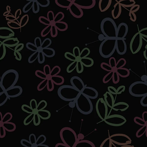 シームレスな抽象パターン 花や蝶のベクトルイラスト — ストックベクタ