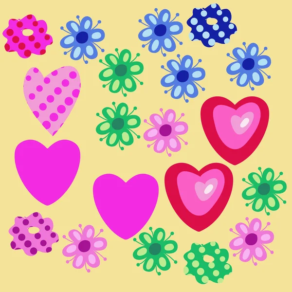 定型化された花 ハート ハーフトーンの花 ハーフトーンのハートを持つパターン — ストックベクタ