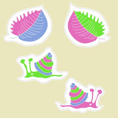 renkli salyangoz ve yaprakları ile sanatsal dikişsiz desen