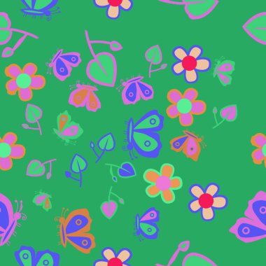 Soyut basit böcekler ve bitkiler süsleme Dikişsiz desen