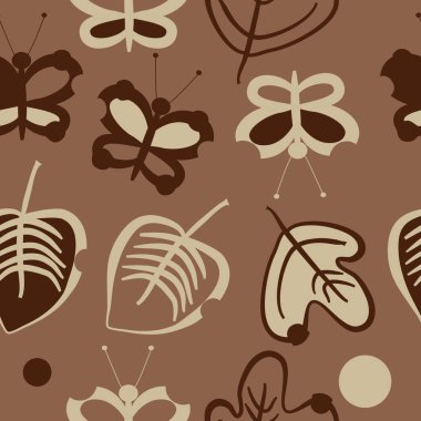 Yaprakları ve kelebekler, vektör ile Dikişsiz desen