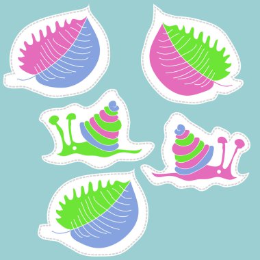 renkli salyangoz ve yaprakları ile sanatsal dikişsiz desen