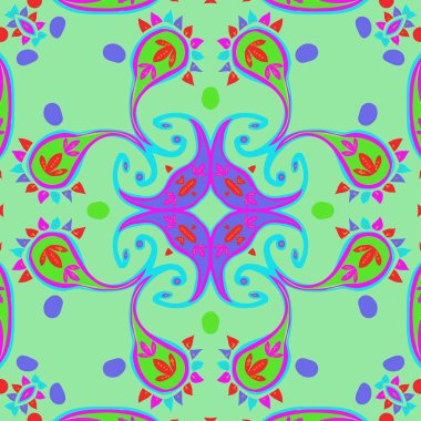 Spiralli oryantal motifin dairesel dikişsiz deseni 