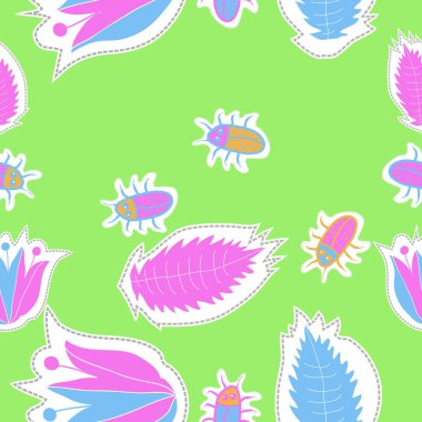 Soyut basit böcekler ve bitkiler süsleme Dikişsiz desen