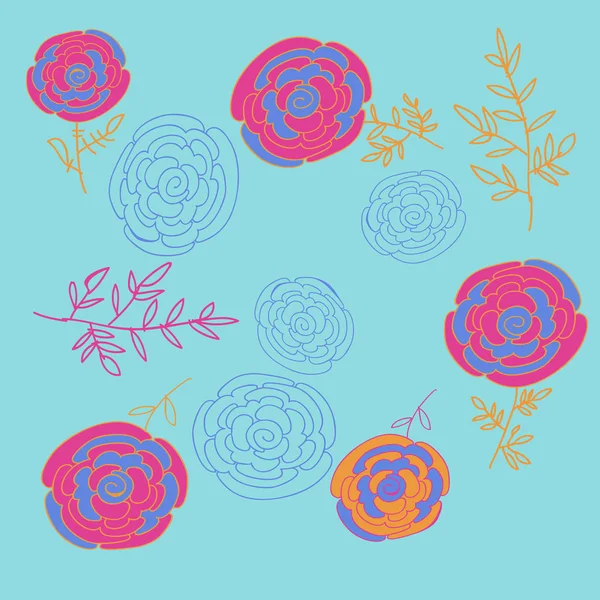 Modèle Sans Couture Branches Simples Abstraites Avec Des Fleurs Rose — Image vectorielle