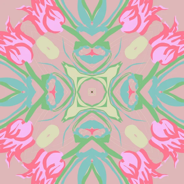 Kreisförmige Nahtlose Muster Von Floralen Motiv Mit Tulpen — Stockvektor