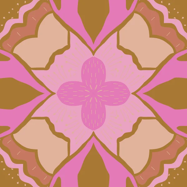 Kreisförmiges Nahtloses Muster Aus Floralen Motiven Blume Kritzeleien Staubgefäßen Flecken — Stockvektor