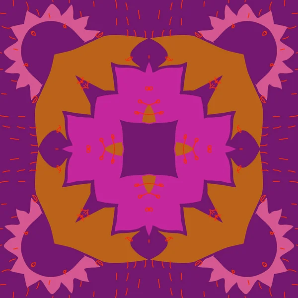 Kreisförmiges Muster Aus Floralen Motiven Flecken Zickzack Kritzeleien — Stockvektor