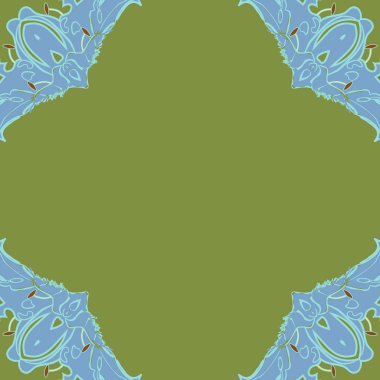 Stilize çiçekler, elipsler, stamens, dalgalar, noktalar, kopyalama alanı Dairesel dikişsiz desen.  