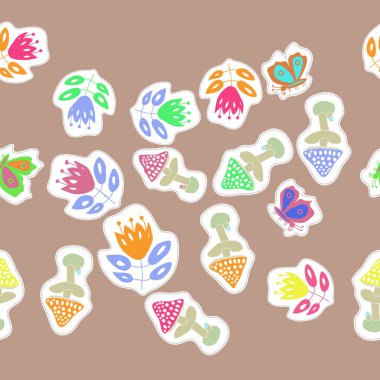 Soyut basit böcekler ve bitkiler süsleme Dikişsiz desen