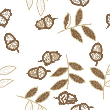 Soyut basit meşe palamudu ve dallarının dikişsiz deseni 