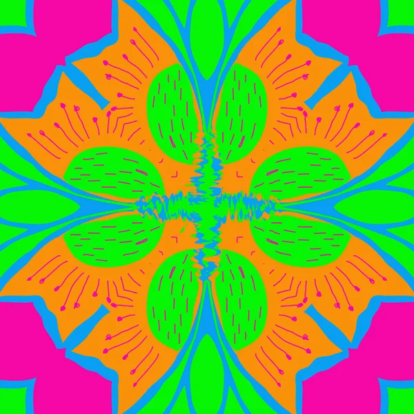 Круглий Безшовний Візерунок Стилізованої Квітки Каракулі Тичинки — стоковий вектор